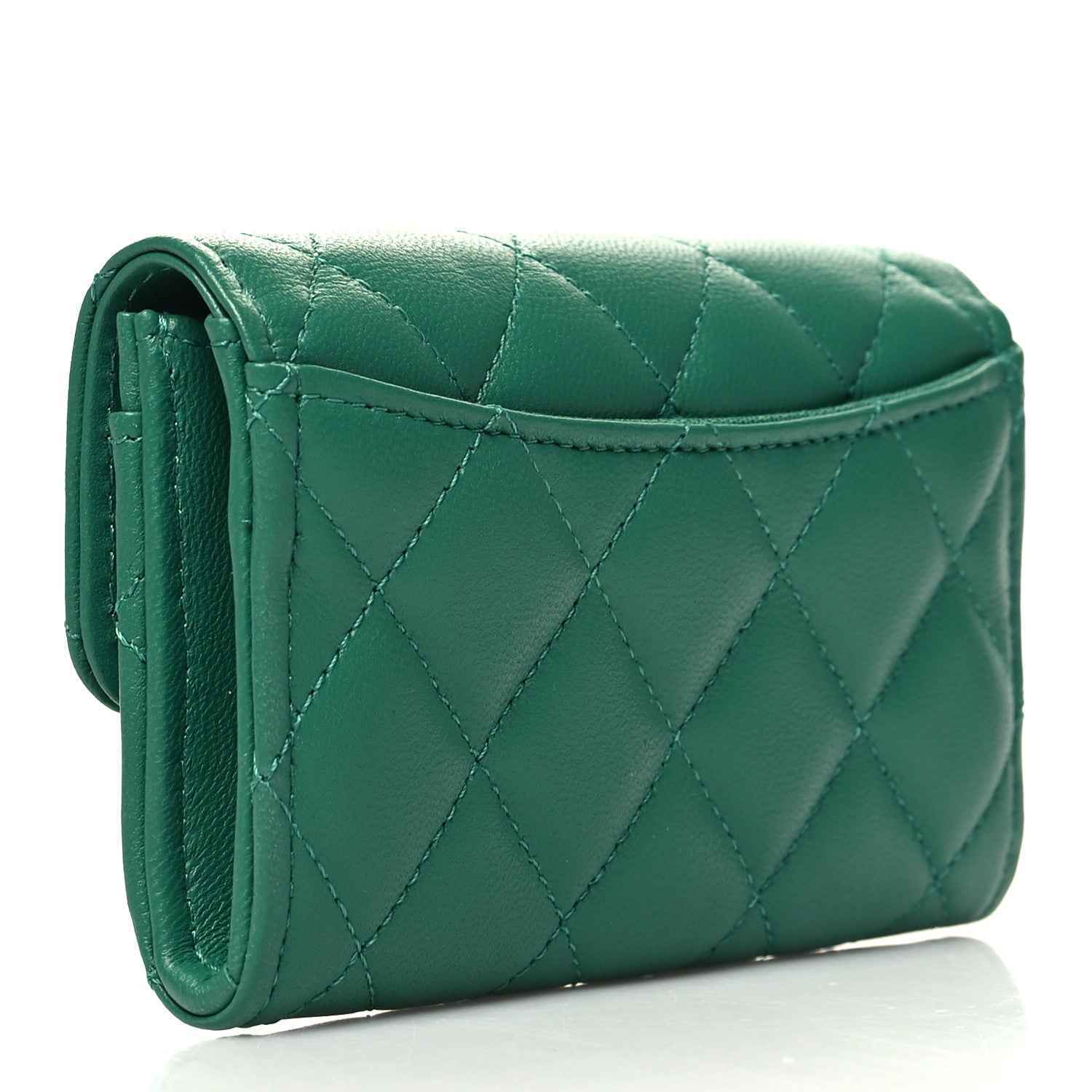 Chanel Lambskin Quilted Flap Card Holder Wallet Green 3 of 9