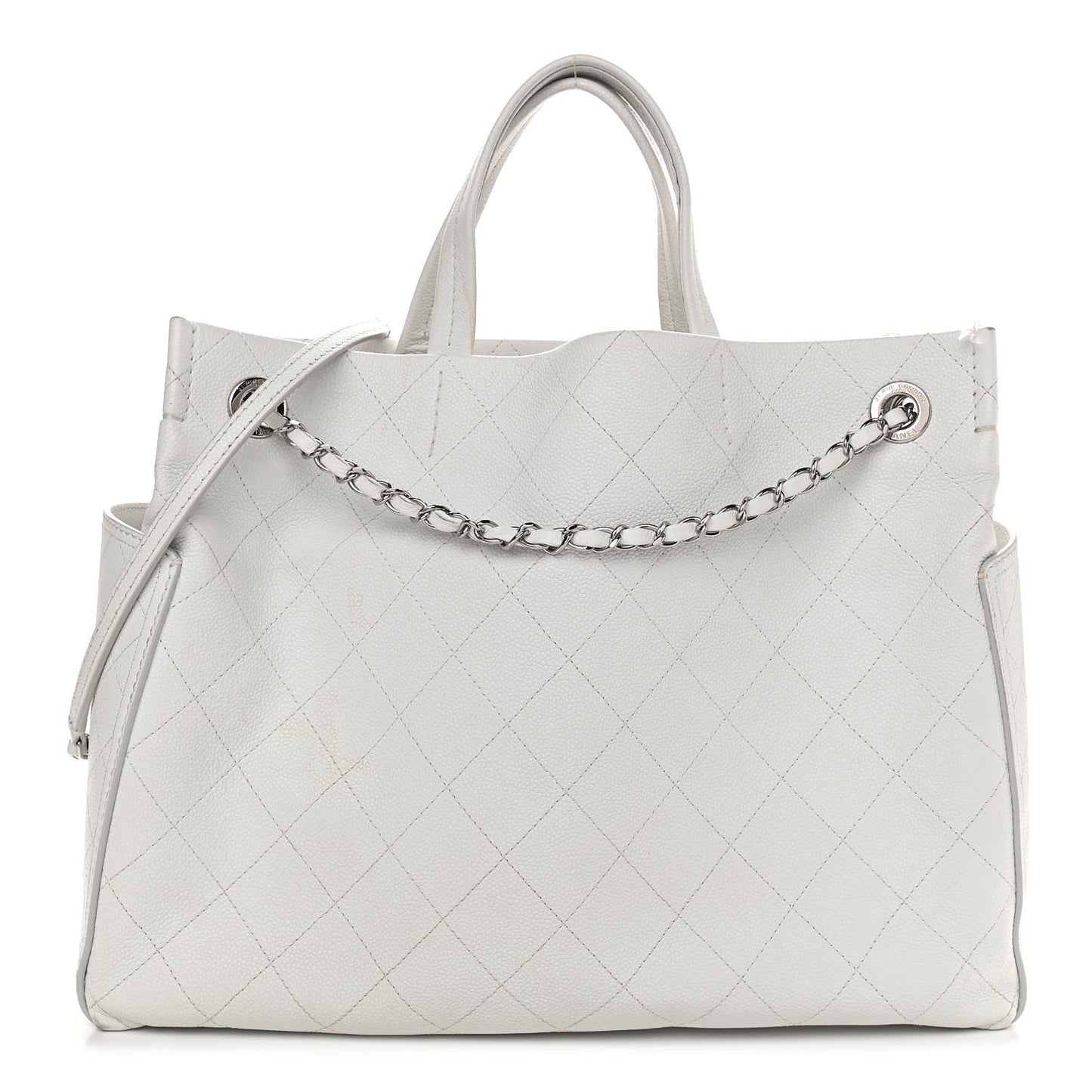 Grained Calfskin CC Pocket Tote White