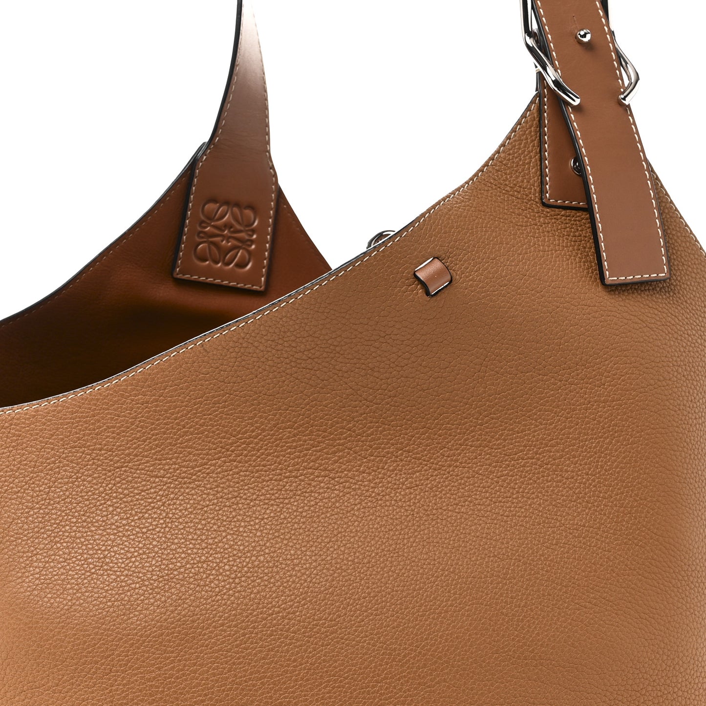 Calfskin Belted Balloon Bucket Shoulder Bag Tan
