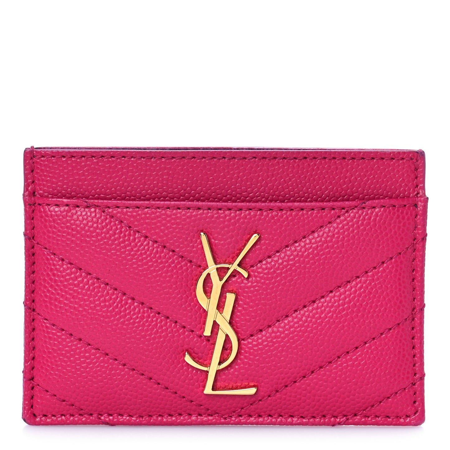Grain De Poudre Matelasse Chevron Monogram Credit Card Case Fresh Fuxia