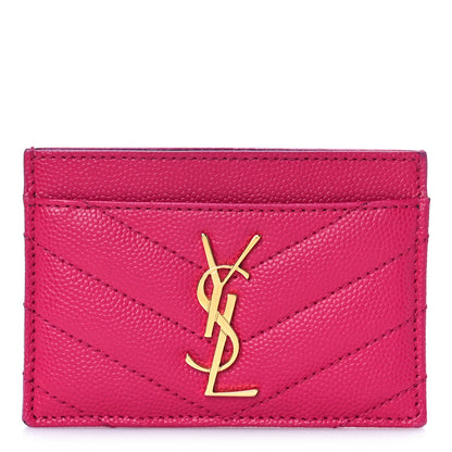 Saint Laurent Grain De Poudre Matelasse Chevron Monogram Credit Card Case Fresh Fuxia 1 of 8