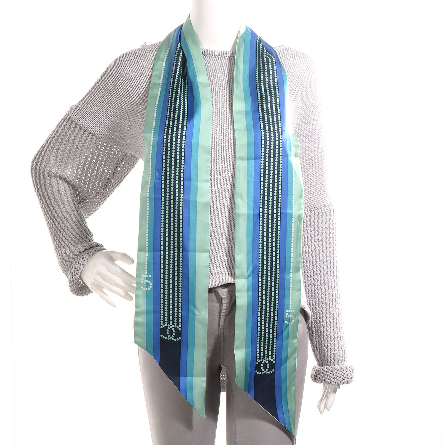 Chanel Silk Pearl CC N°5 Scarf Blue 2 of 7