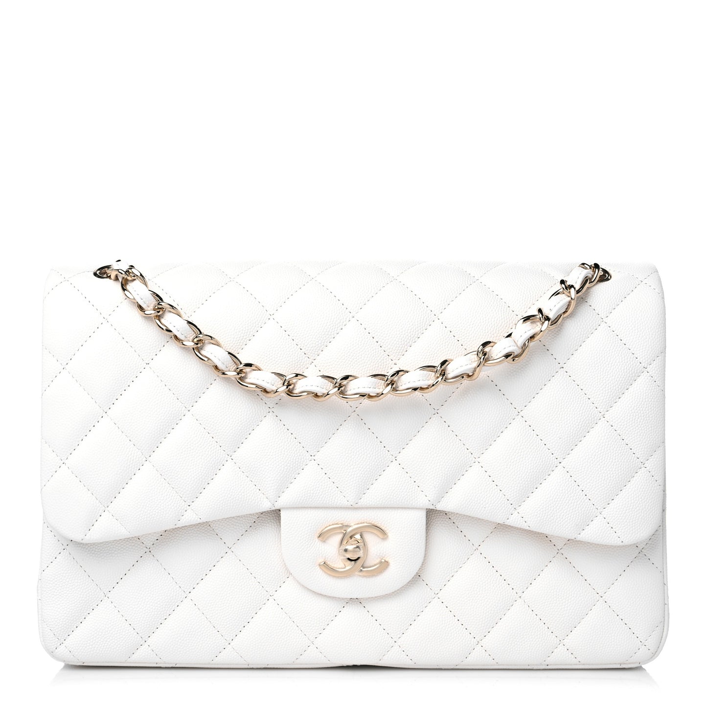 Caviar Quilted Jumbo Double Flap White