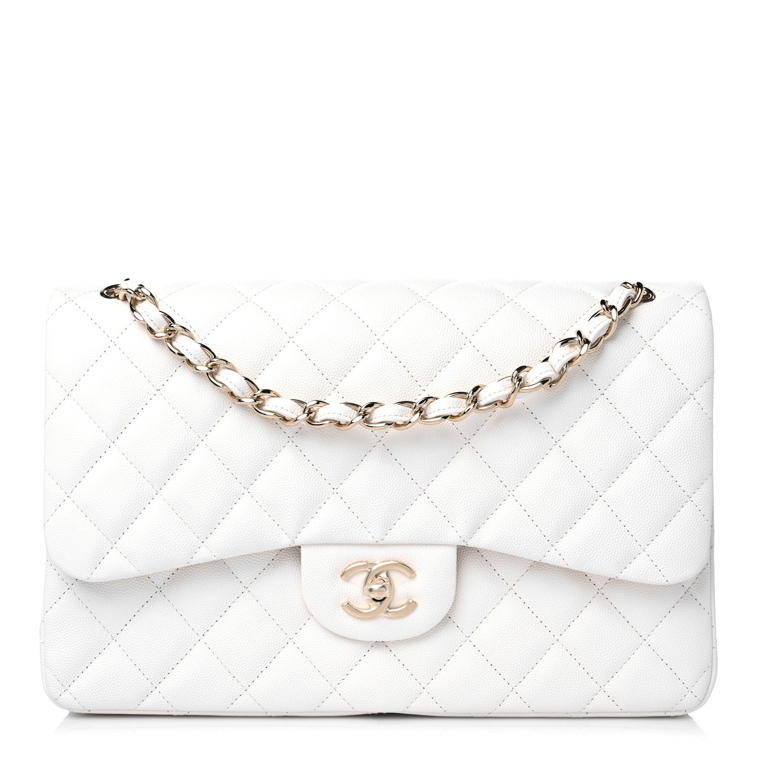 Chanel Caviar Quilted Jumbo Double Flap White 1 of 10