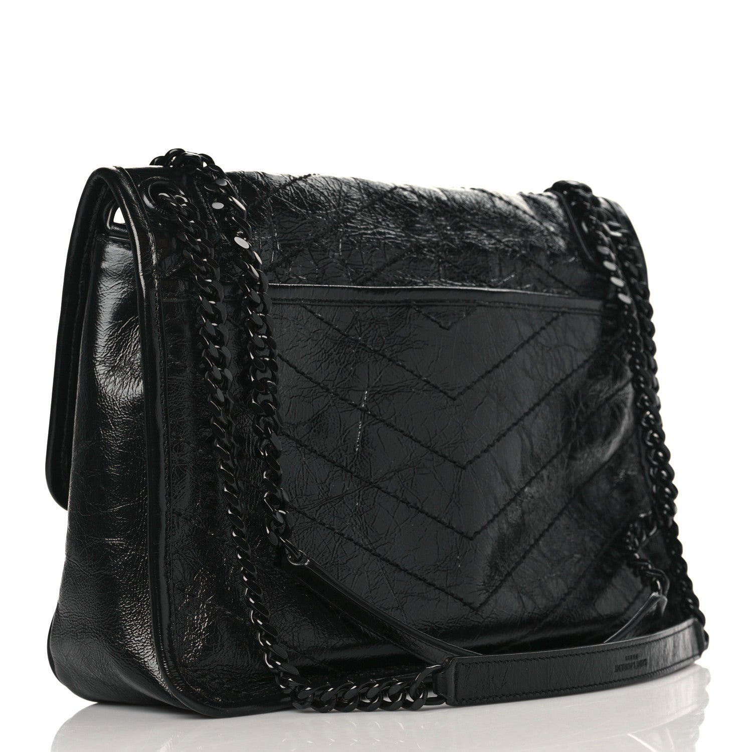 Saint Laurent Crinkled Calfskin Matelasse Monogram Medium Niki Chain Satchel Black 3 of 9