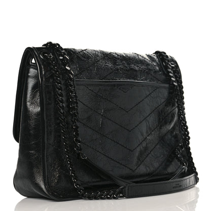 Saint Laurent Crinkled Calfskin Matelasse Monogram Medium Niki Chain Satchel Black 3 of 9