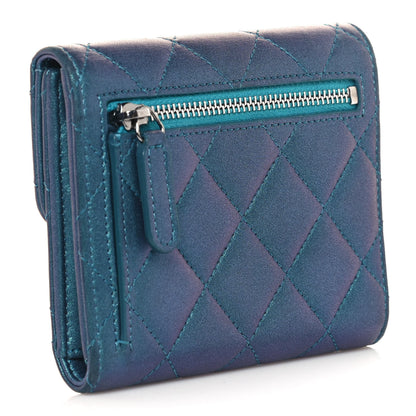 Chanel Metallic Lambskin Quilted Compact Flap Wallet Turquoise 3 of 15