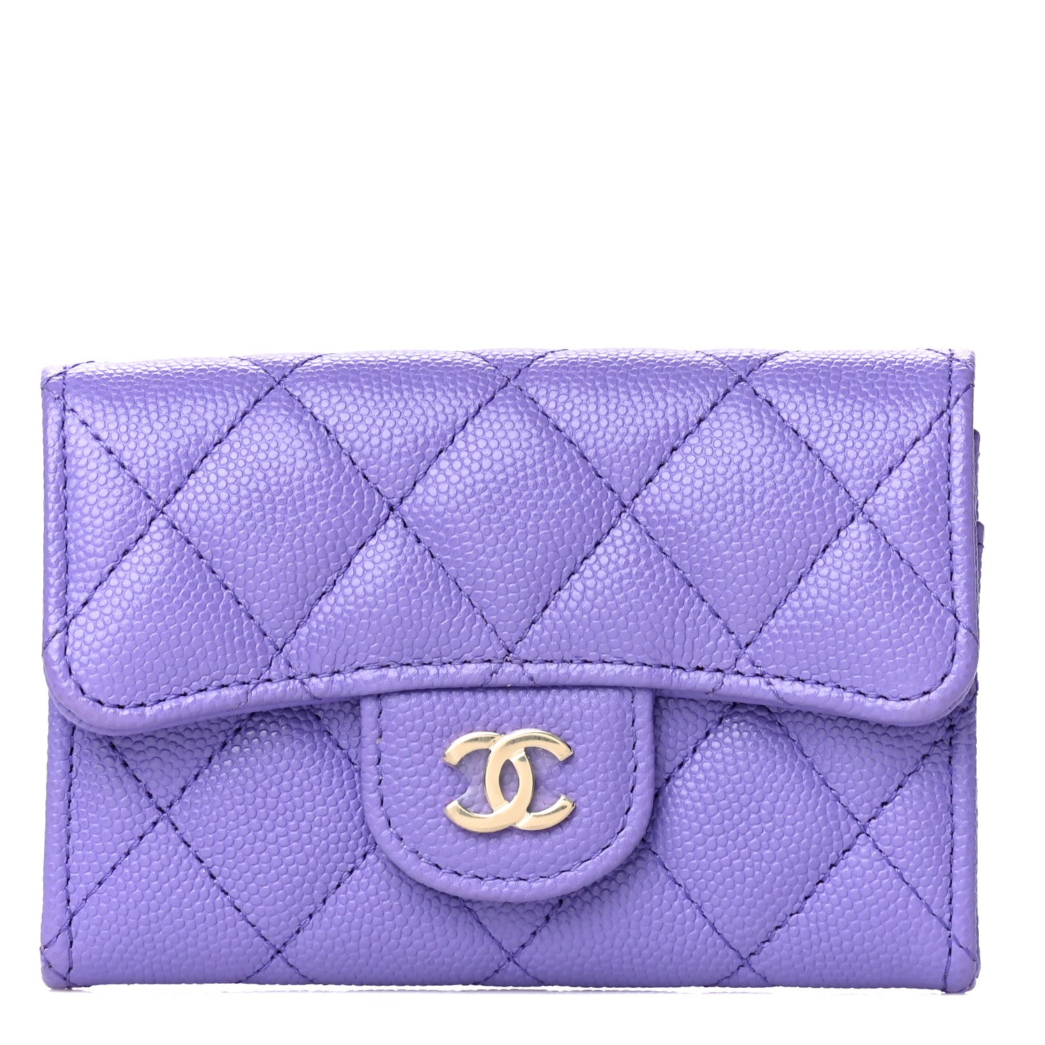 Chanel Caviar Quilted Flap Card Holder Wallet Purple 1 of 12