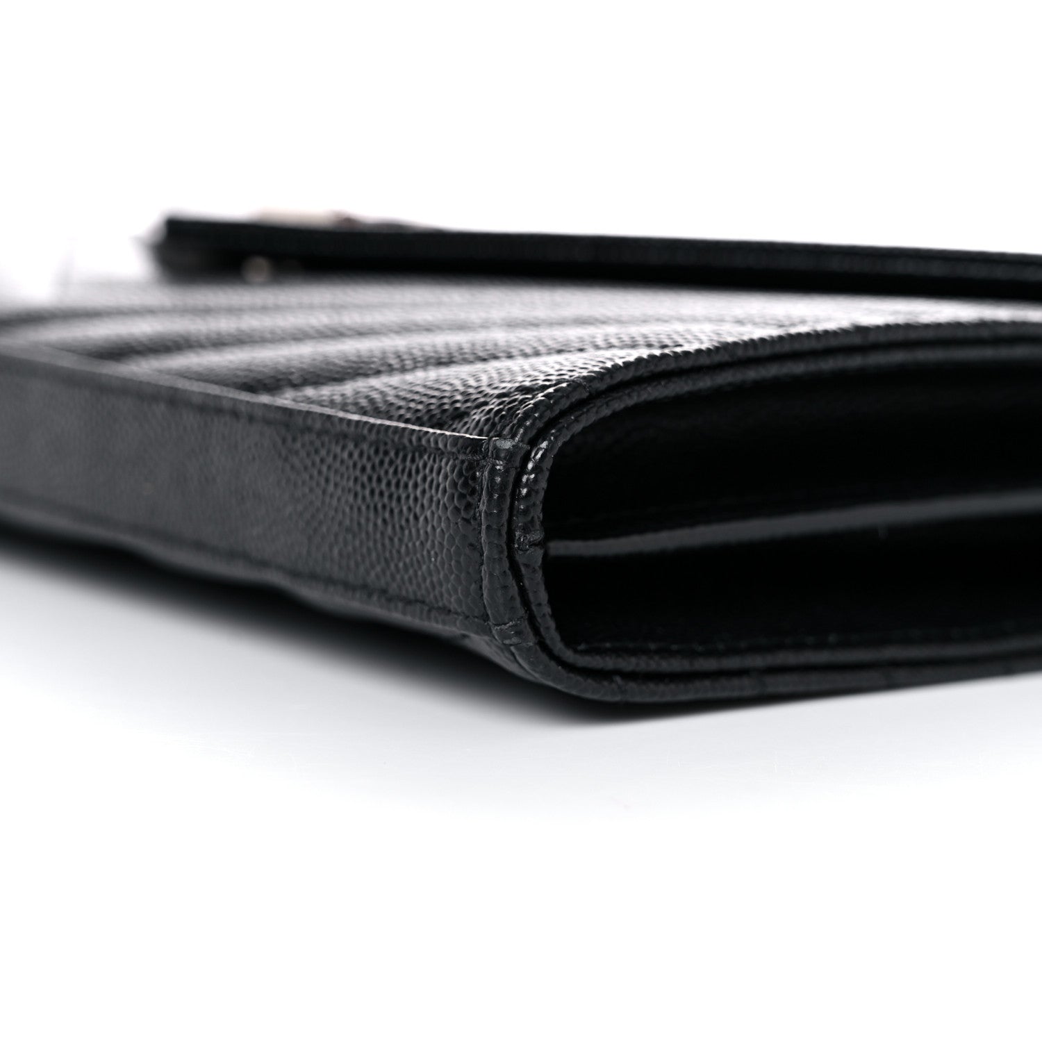 Saint Laurent Grain De Poudre Matelasse Chevron Monogram Chain Wallet Black 8 of 14