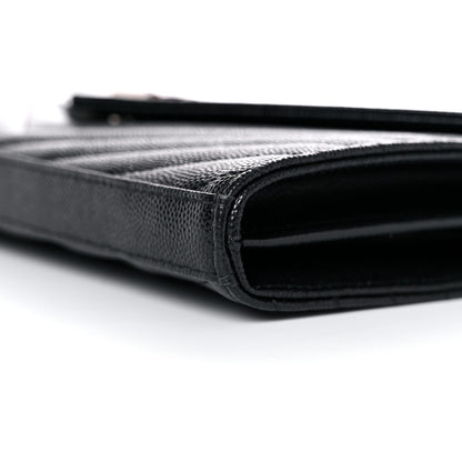 Saint Laurent Grain De Poudre Matelasse Chevron Monogram Chain Wallet Black 8 of 14