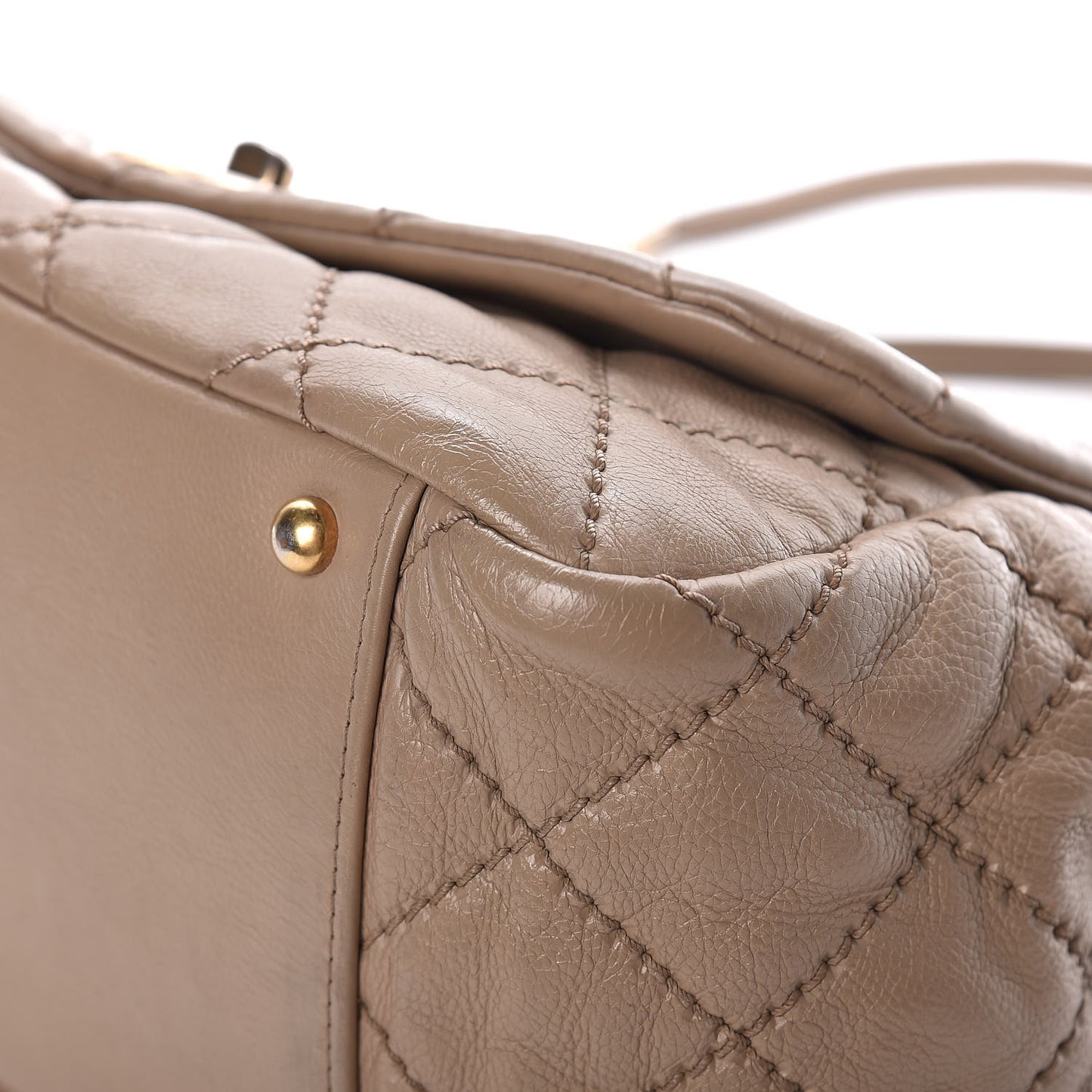 Calfskin Quilted Retro Chain Accordion Flap Beige