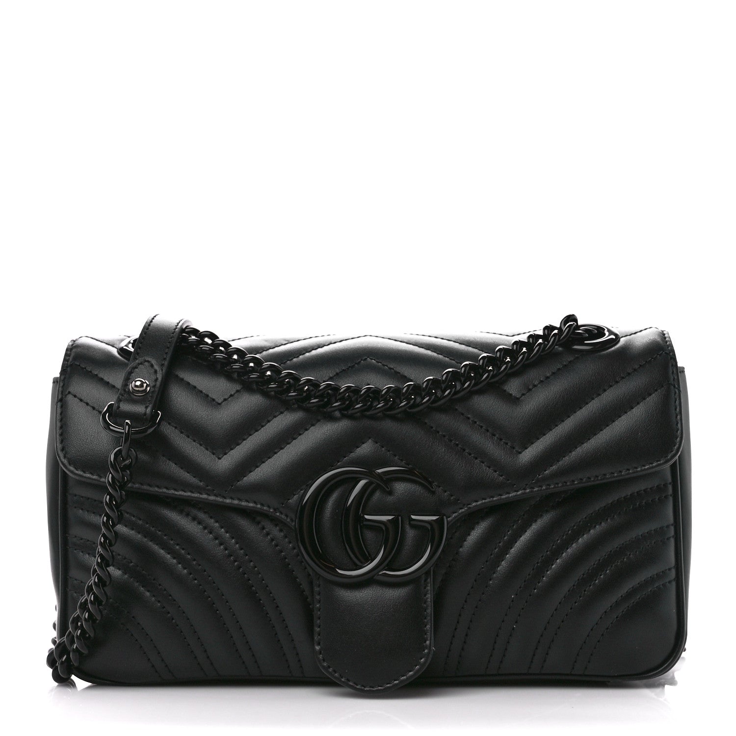 Gucci Calfskin Matelasse Monochrome Small GG Marmont Shoulder Bag Black 1 of 10
