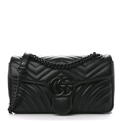 Gucci Calfskin Matelasse Monochrome Small GG Marmont Shoulder Bag Black 1 of 10