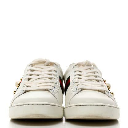 Gucci Calfskin Web Pearl Studded Womens Ace Sneakers 37.5 White 2 of 11