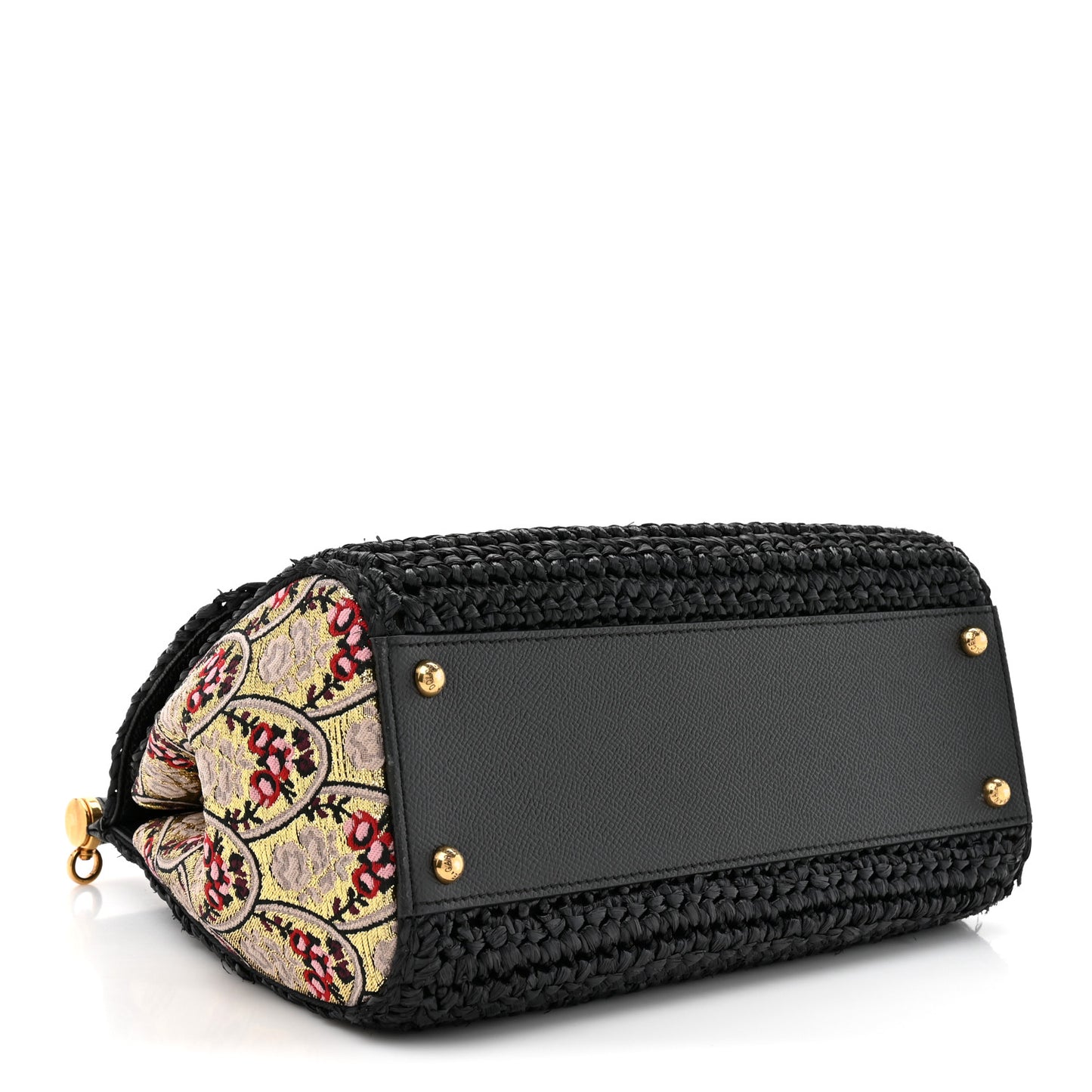 Woven Raffia Dauphine Sequin Embroidered Medium L'Amore Belleza Chain Miss Sicily Satchel Black Multicolor