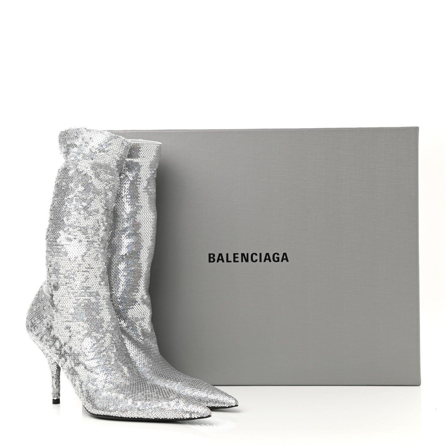 Balenciaga Metallic Sequin Spandex Pointy Toe Knife Booties 36.5 Silver 8 of 8