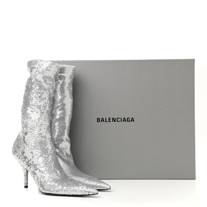 Balenciaga Metallic Sequin Spandex Pointy Toe Knife Booties 36.5 Silver 8 of 8