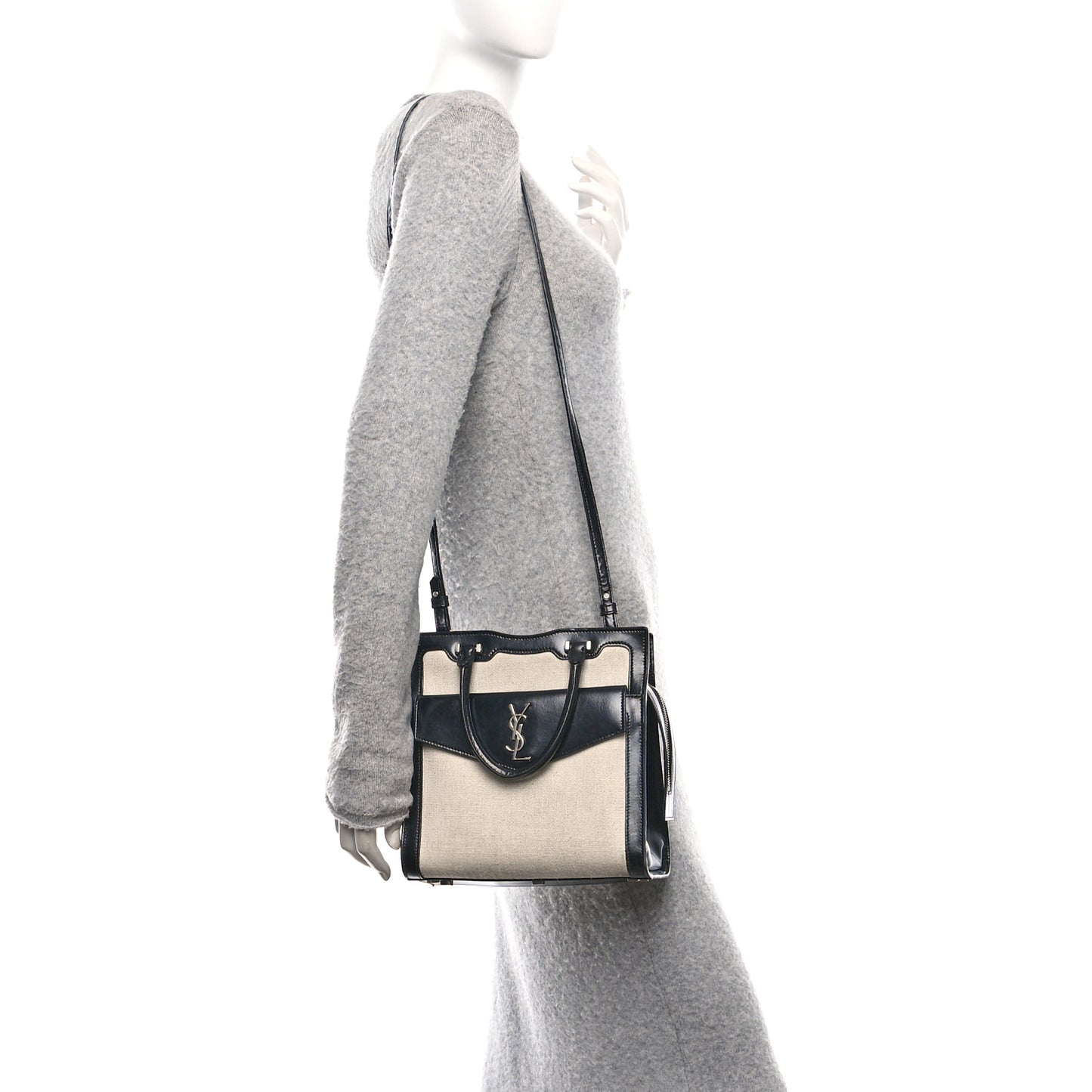 Canvas Calfskin Small Uptown Tote Black