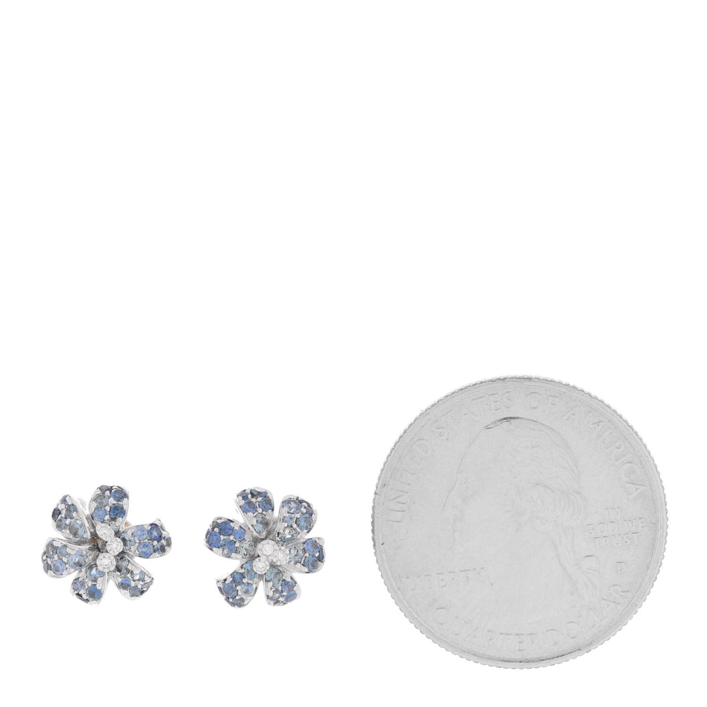 18K Rose White Gold Diamond Blue Sapphire Flora Orchid Stud Earrings