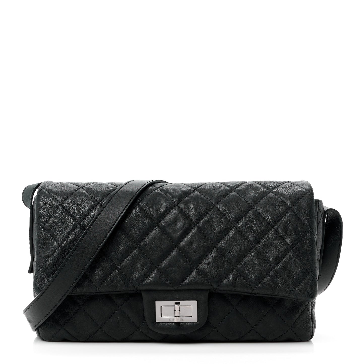 Calfskin Quilted Jumbo Easy Reissue Messenger Flap Black