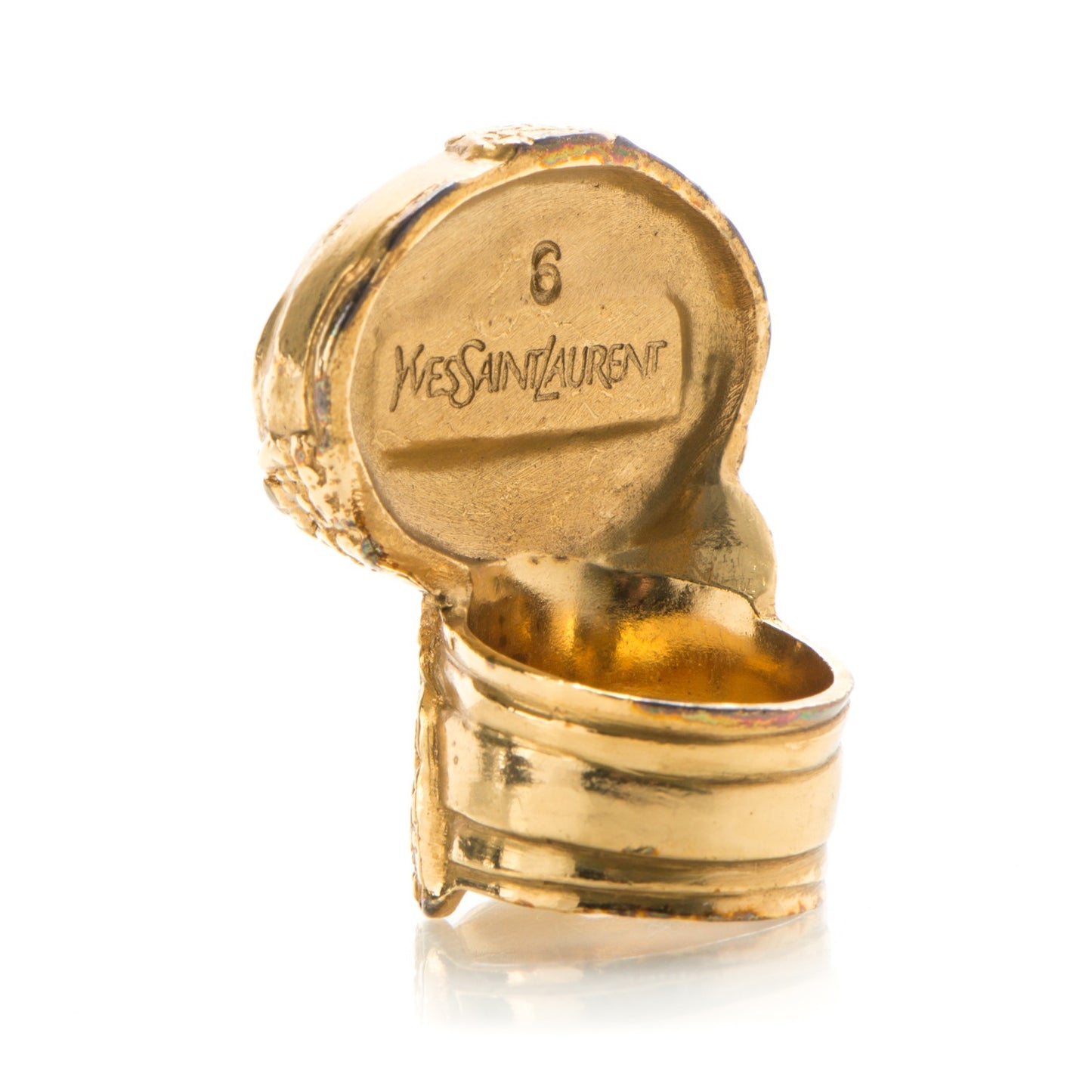Glass Cabochon Arty Ovale Ring 6 Gold Coral