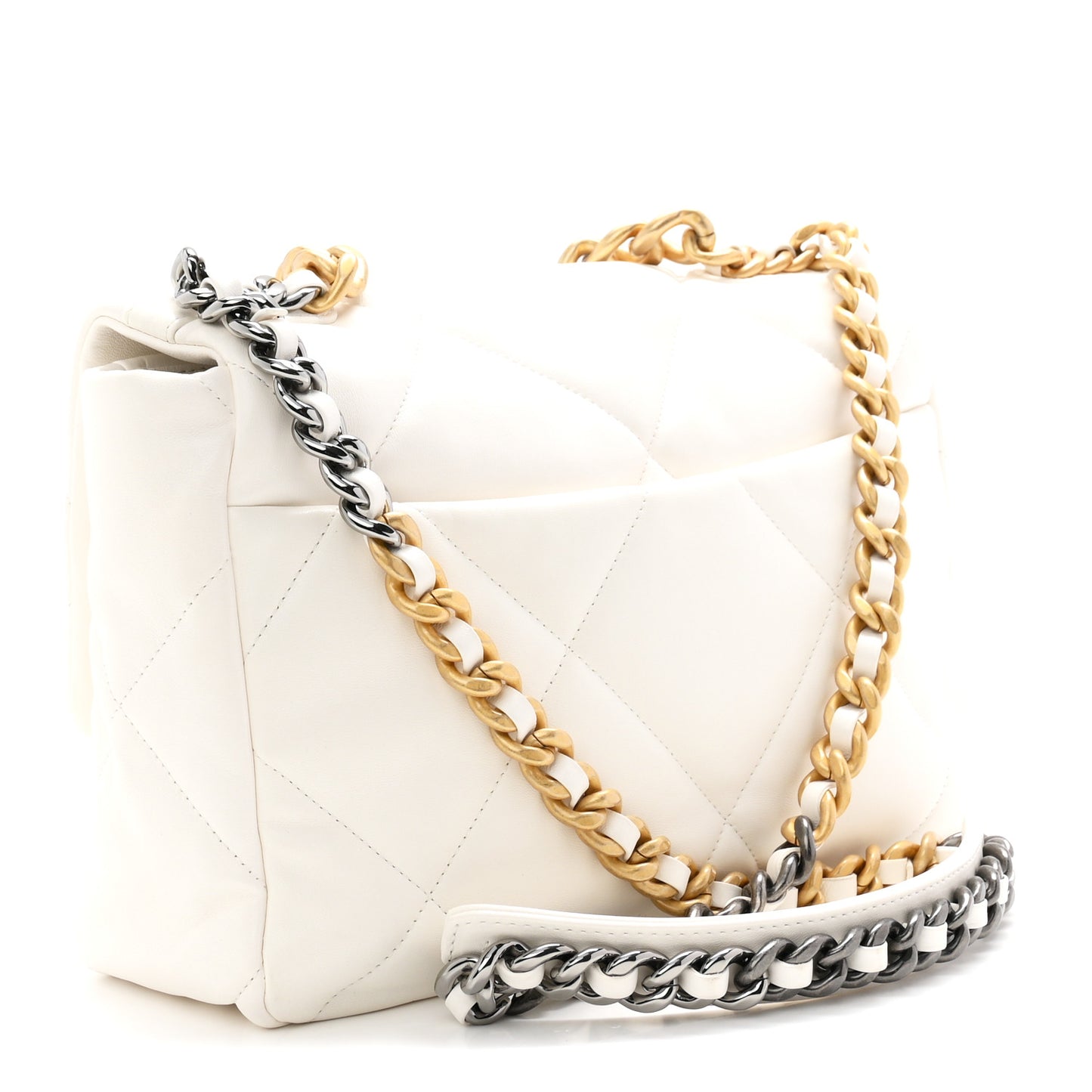 Lambskin Quilted Large Chanel 19 Flap White