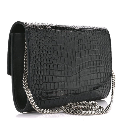 Saint Laurent Calfskin Crocodile Embossed Monogram Uptown Chain Wallet Black 4 of 13