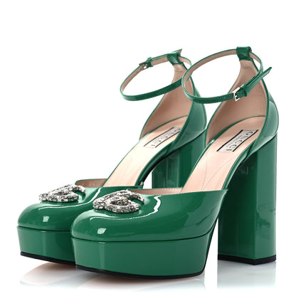 Gucci Vernice Crystal Double G Platform Pumps 38 New Shamrock 4 of 13