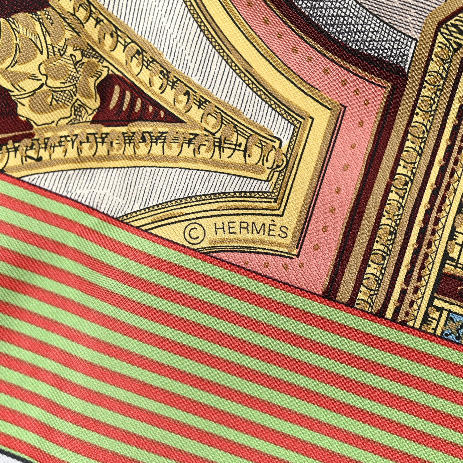 Hermes Silk Grand Theatre Nouveau Scarf 90 Bleu Vieux Rose Vert 4 of 5