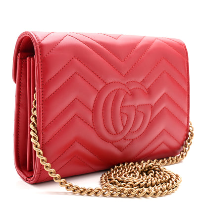 Gucci Calfskin Matelasse GG Marmont Chain Wallet Hibiscus Red 3 of 10