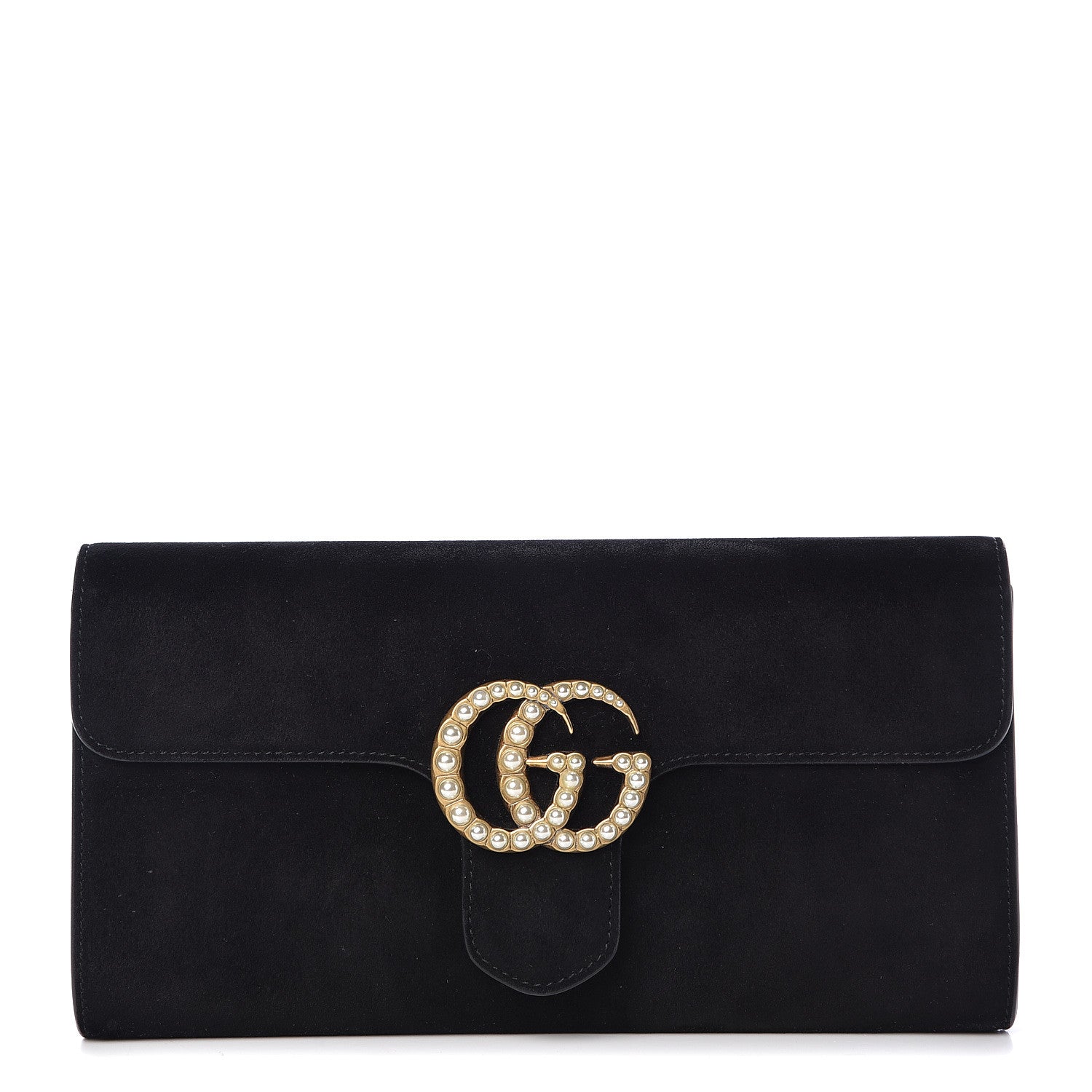 Gucci Suede Pearly GG Marmont Clutch Black 1 of 10