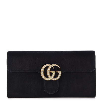 Gucci Suede Pearly GG Marmont Clutch Black 1 of 10