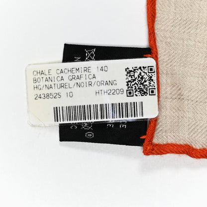 Hermes Cashmere Silk Botanica Grafica Shawl 140 Naturel Black Orange 3 of 3