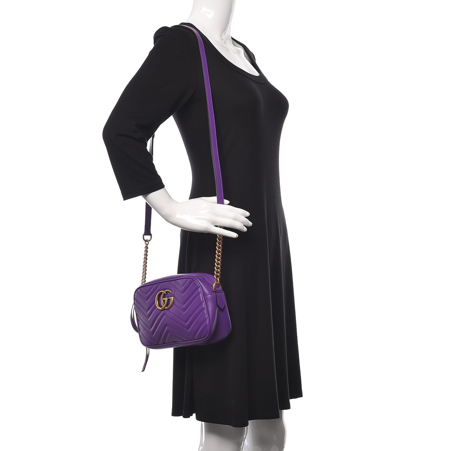 Calfskin Matelasse Small GG Marmont Chain Shoulder Bag Shine Purple