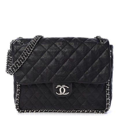 Chanel Washed Lambskin Quilted Maxi Chain Around Flap Black 1 of 10