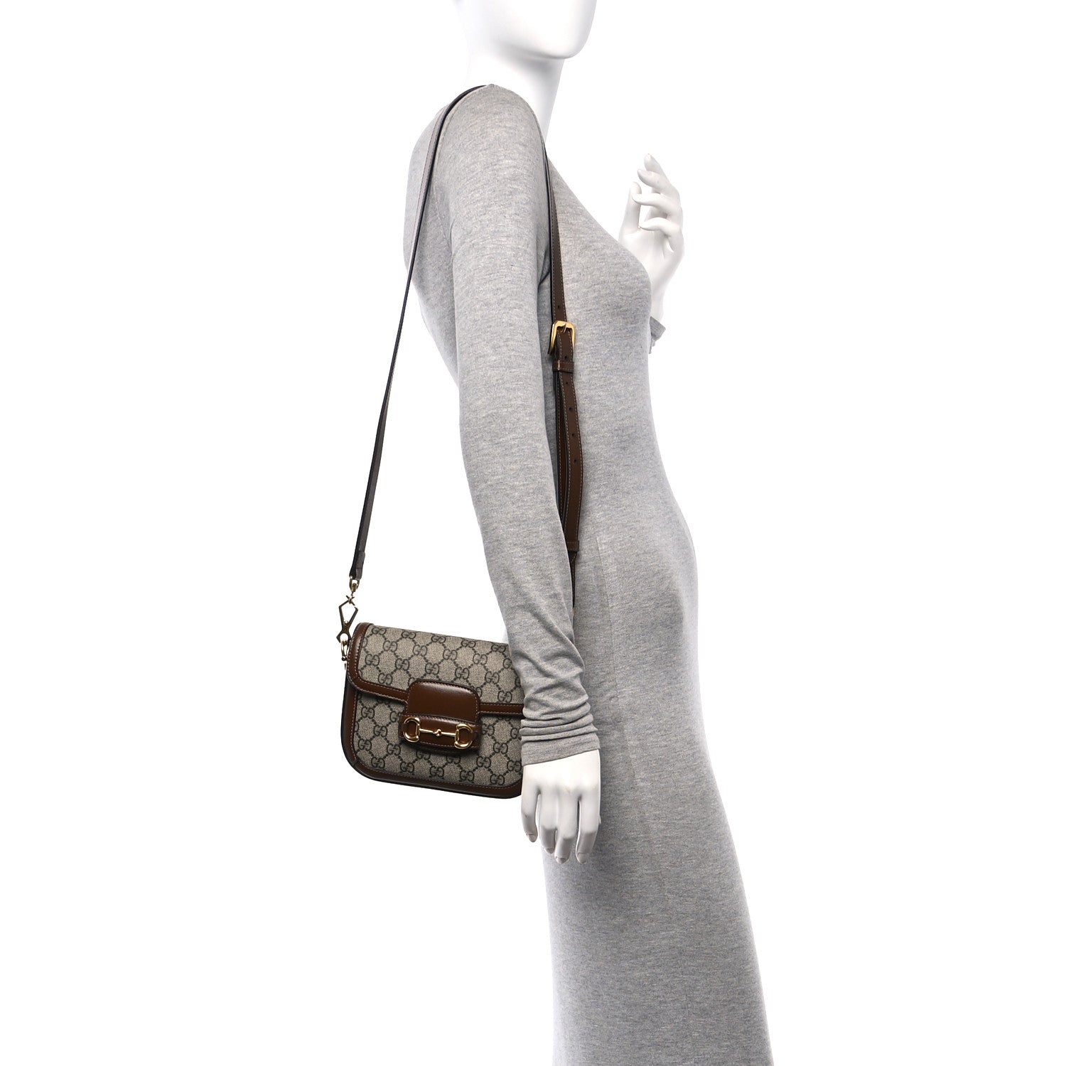 Gucci GG Supreme Monogram Web Mini Horsebit 1955 Shoulder Bag Beige Brown Sugar 2 of 11
