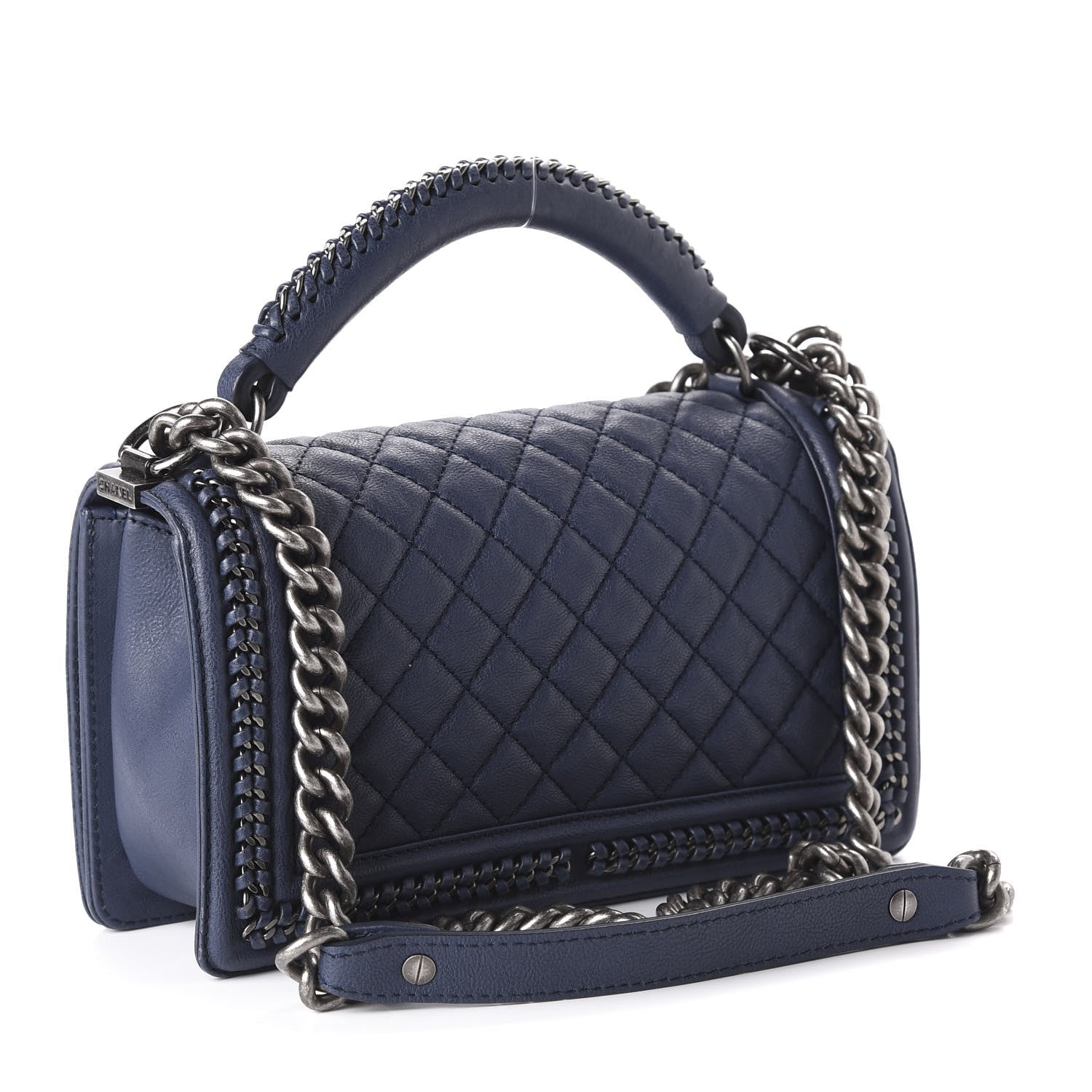 Chanel Calfskin Quilted Medium Top Handle Boy Flap Navy 3 of 10
