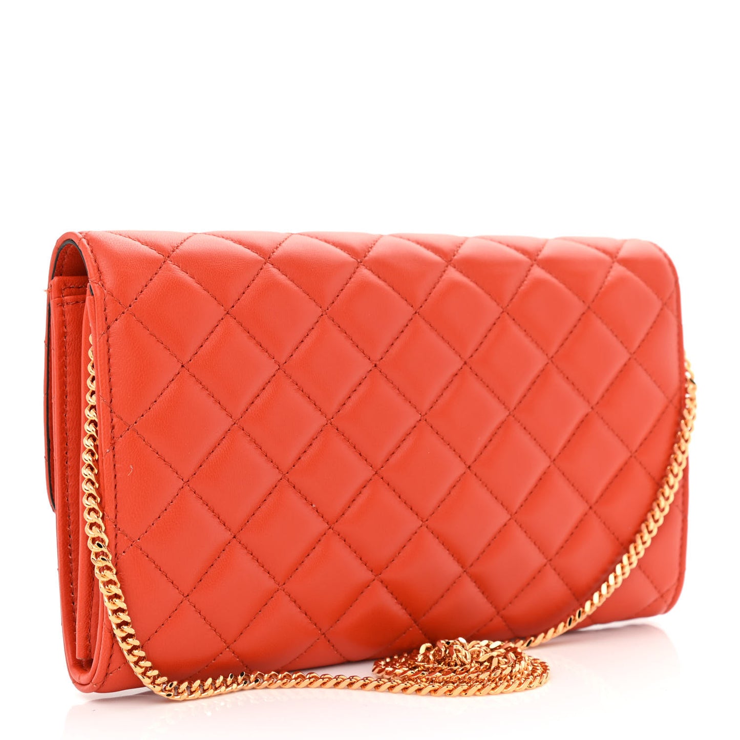 Lambskin Quilted Medusa Wallet On Chain Crossbody Dark Orange