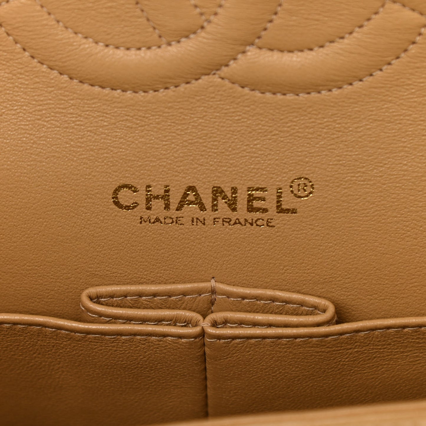 Lambskin Quilted Medium Double Flap Beige