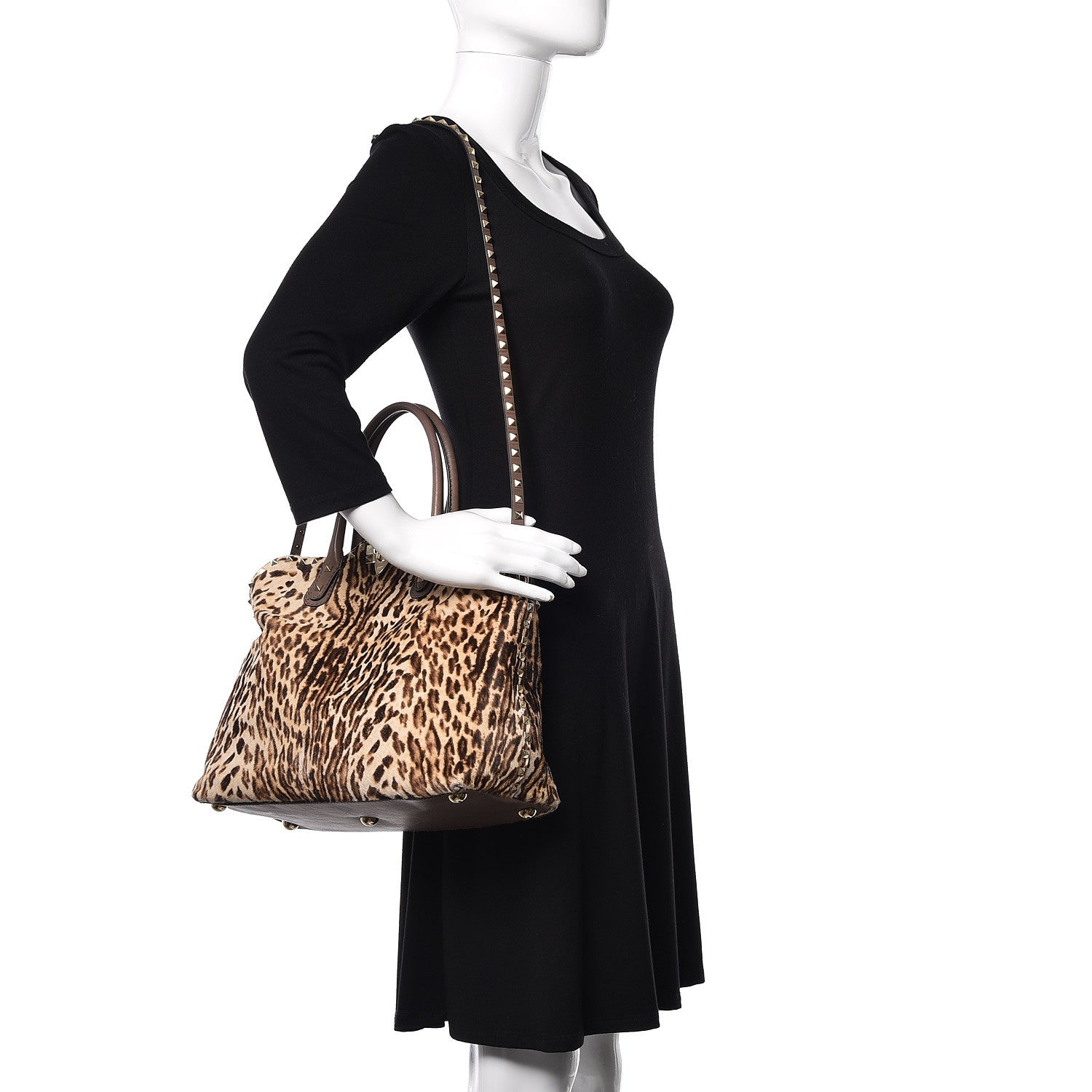 Valentino Garavani Calf Hair Cavallino Animal Rockstud Dome Satchel Leopard 2 of 18
