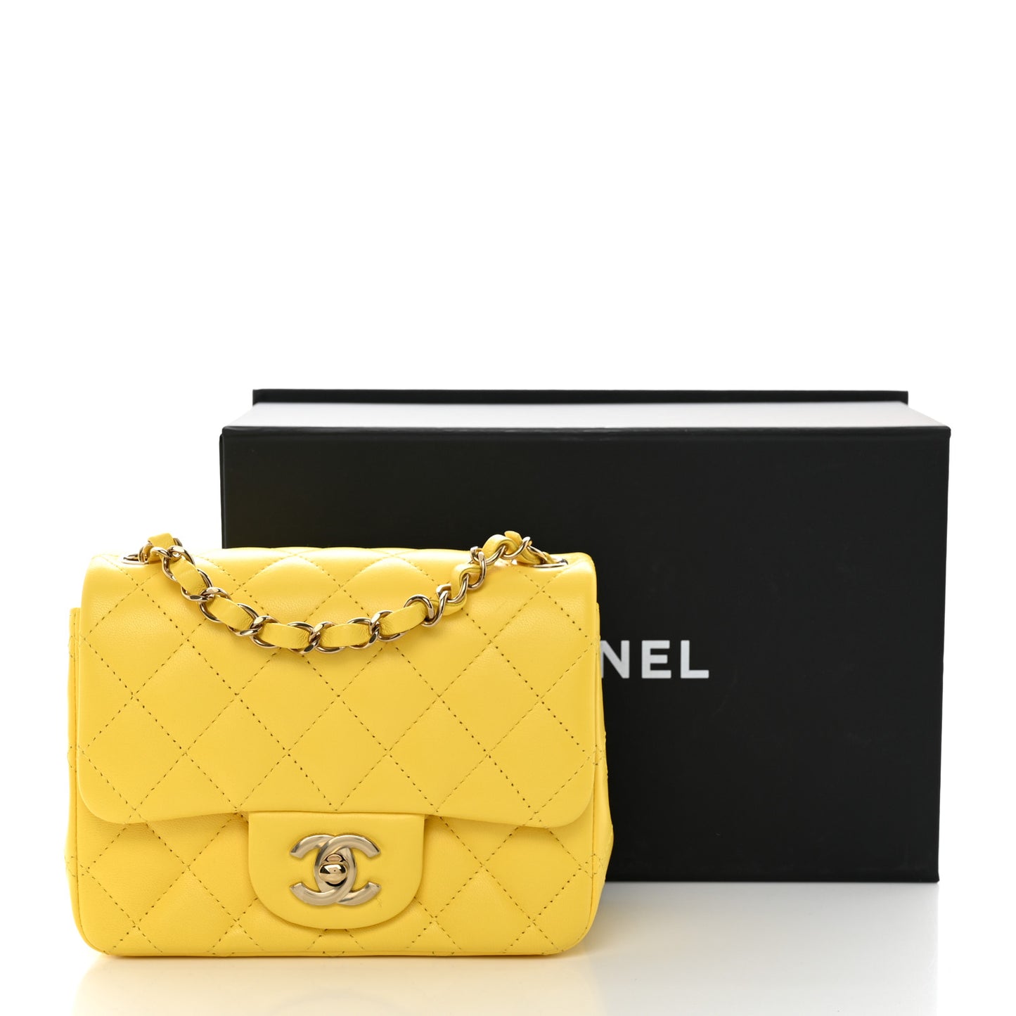 Lambskin Quilted Mini Square Flap Yellow