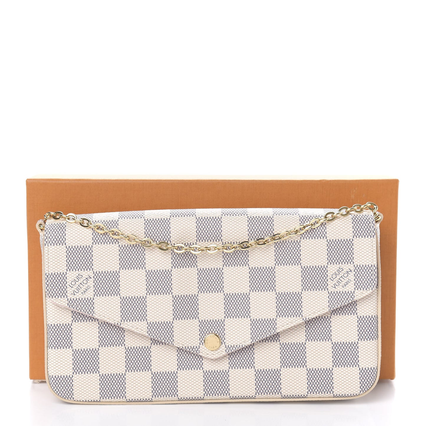 Damier Azur Pochette Felicie Chain Wallet Rose Ballerine