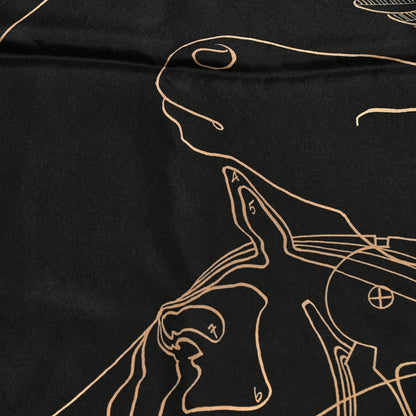 Hermes Silk Twill Le Pegase D Hermes Giant Scarf 140 Black White Or 6 of 6