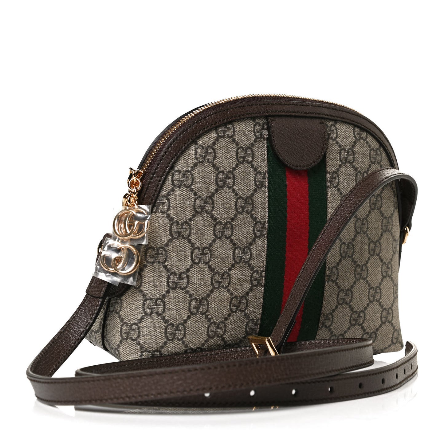 GG Supreme Monogram Textured Dollar Calfskin Web Small Ophidia Dome Shoulder Bag Beige Ebony New Acero
