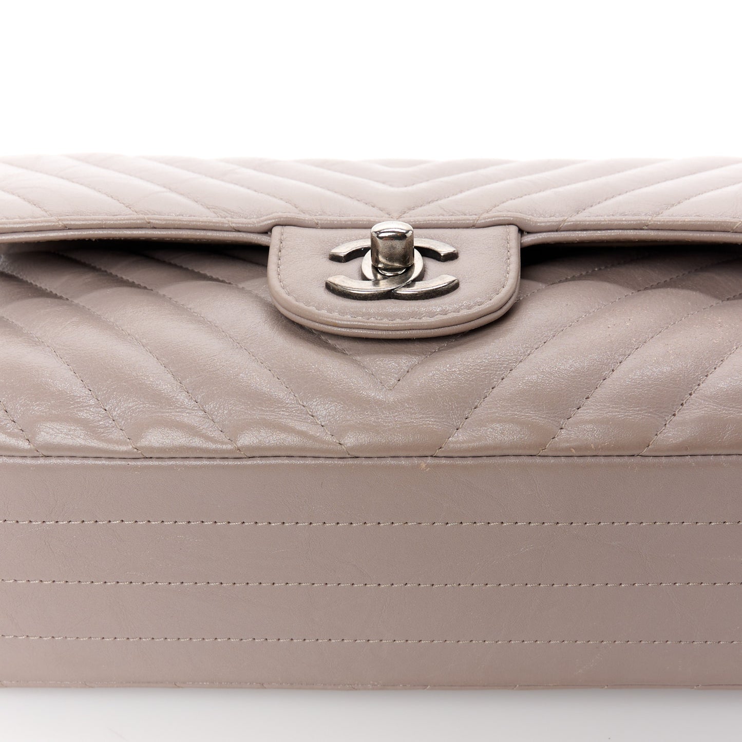 Calfskin Chevron Quilted Medium Double Flap Grey
