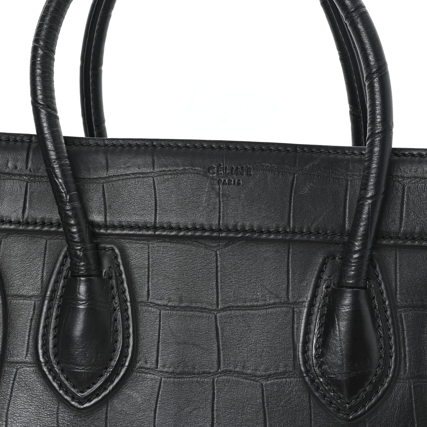 Crocodile Embossed Calfskin Medium Phantom Luggage Black