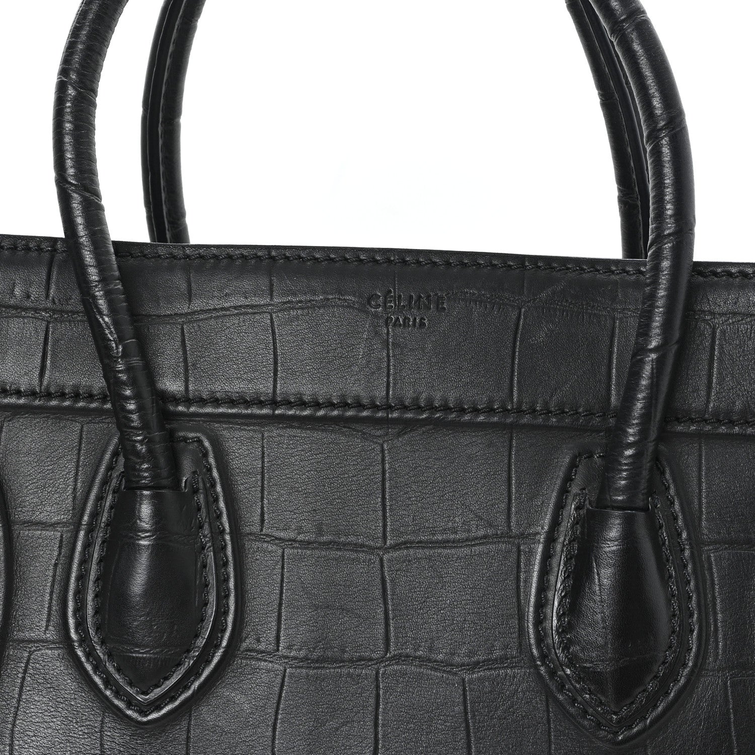 Celine Crocodile Embossed Calfskin Medium Phantom Luggage Black 6 of 8