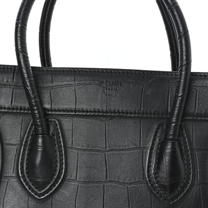 Celine Crocodile Embossed Calfskin Medium Phantom Luggage Black 6 of 8