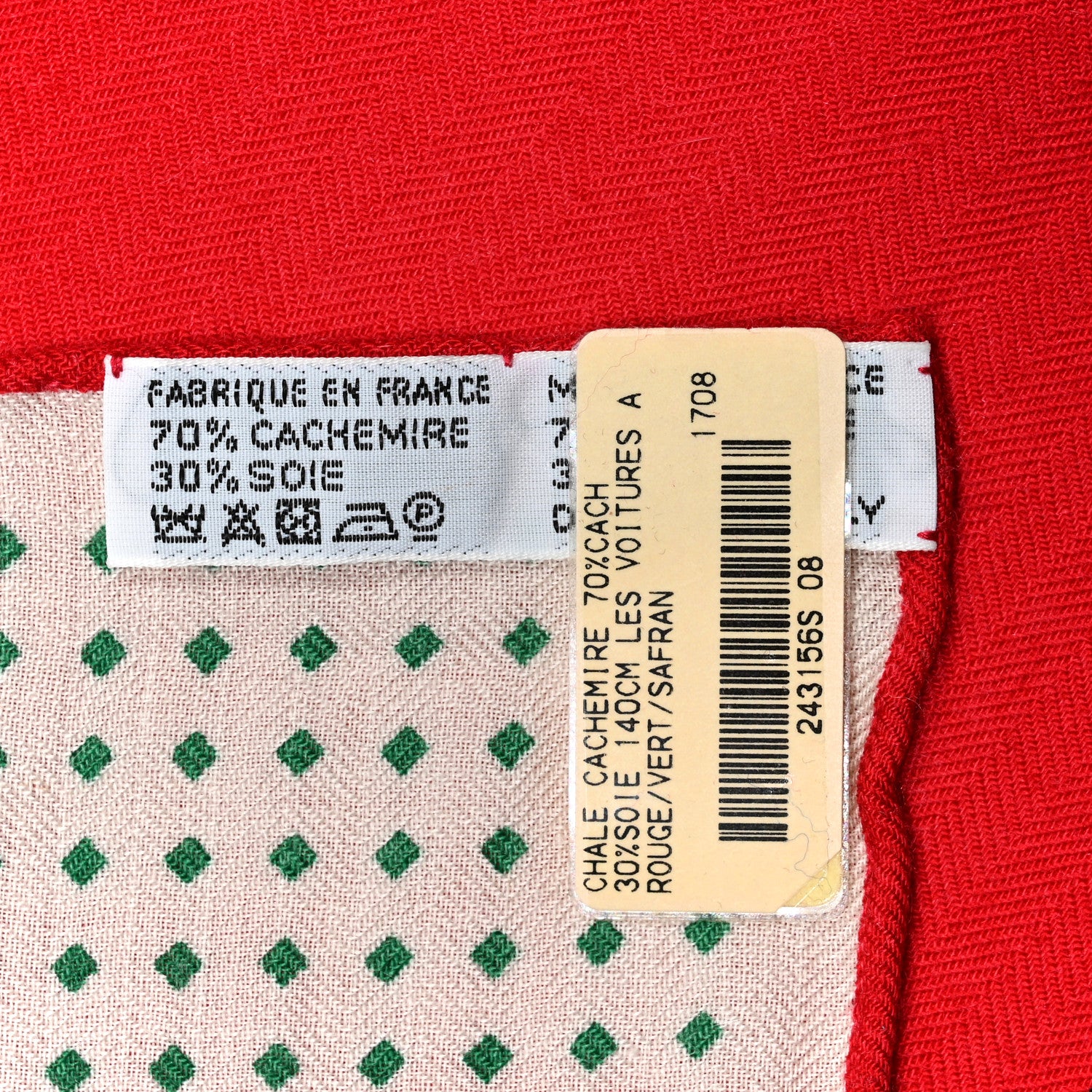 Hermes Cashmere Silk Les Voitures A Transformation Shawl 140 Rouge Vert Safran 6 of 6