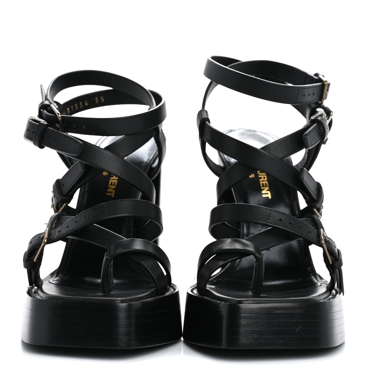 Saint Laurent Calfskin 105 Platz Platform Sandals 35 Black 3 of 14